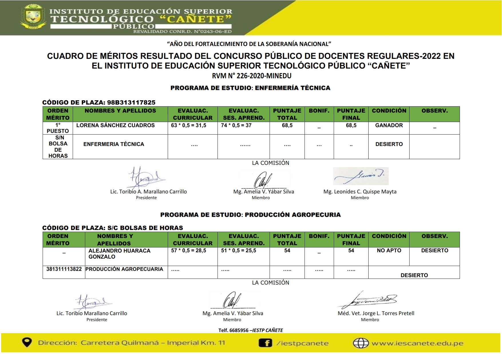 CUADRO DE MÉRITOS CCD 001
