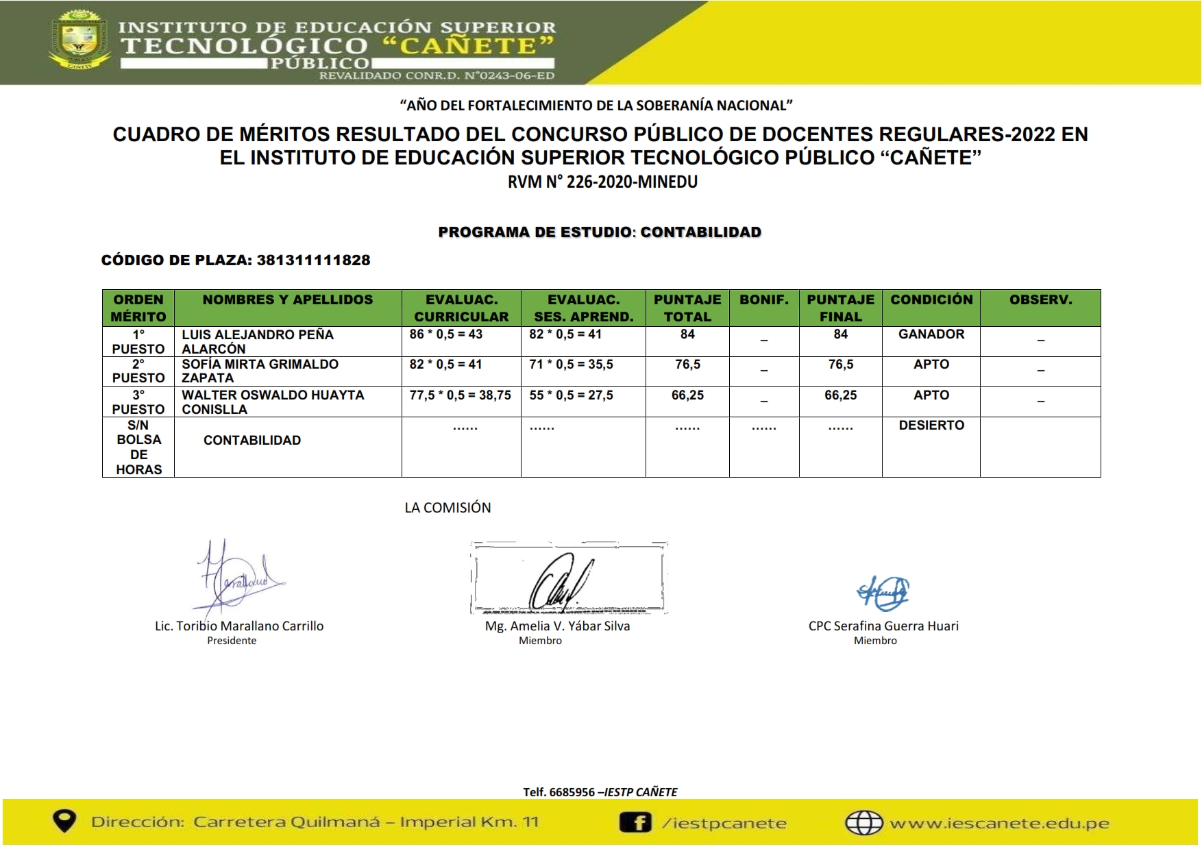 CUADRO DE MÉRITOS CCD 001
